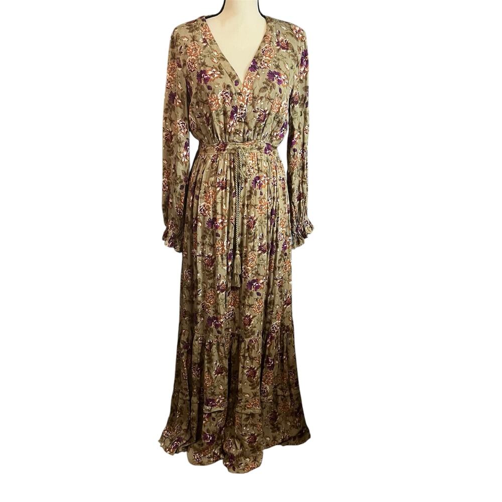 Sweet Lemon NEW Women's Olive Green Floral Maxi Dress Sz M Festival Romance